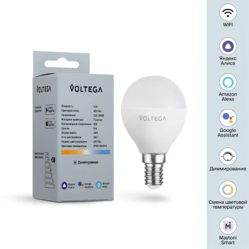 Лампа светодиодная диммируемая Voltega E14 5W 2700К матовая VG-G45E14cct-WIFI-5W 2428  фото 9